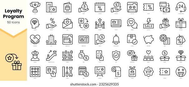 Set of loyalty program Icons. Simple line art style icons pack. Vector illustration