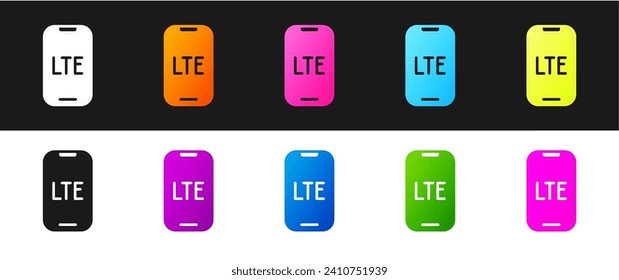 Set LTE network icon isolated on black and white background.  Vector