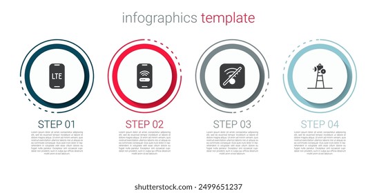 Set LTE network, Mobile with wi-fi wireless, No Wi-Fi internet and Satellite dish. Business infographic template. Vector