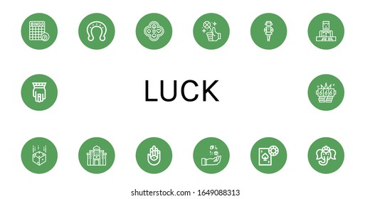 Set of luck icons. Such as Bingo, Horseshoe, Poker, Clover, Irish, Croupier, Dice, Casino, Hamsa, Gambling, Ganesha, Jackpot , luck icons