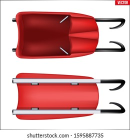 Set of luge for one athlete.. Top and bottom view. Sporting equipment for Single Skeleton race. Vector Illustration isolated on white background.