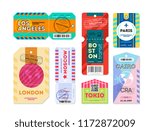 Set of luggage label tag registered. Retro travel luggage labels and baggage tickets with flight symbol