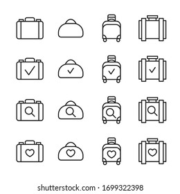 Set of luggage related vector line icons. Premium linear symbols pack. Vector illustration isolated on a white background. Web symbols for web sites and mobile app. Trendy design. 