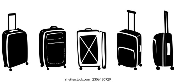 Set of luggage, suitcases, bag, backpack, travel, locks and tags for suitcases, vector set