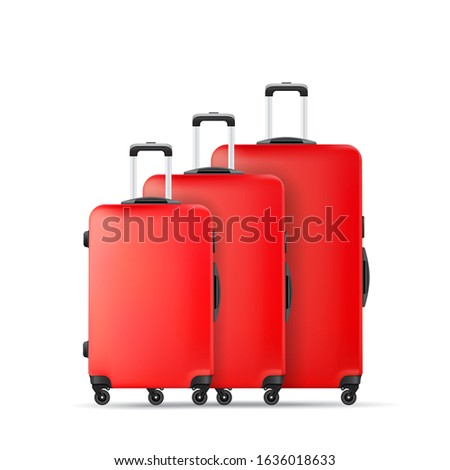 A set of Luggage Suitcases in three sizes, with rollers and retractable handle for business travel and vacation, Convenient suitcases for vacation discounts and sales in the store. Travel concept.