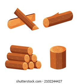 Conjunto de madera. La colección incluye troncos de madera, trozos, leña y ramas de árboles. Ilustración vectorial aislada en estilo plano de caricatura.