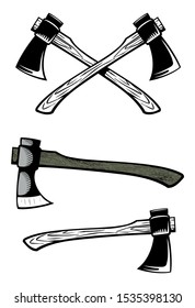 Set of lumberjack axes, isolated on white background.