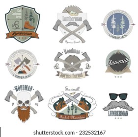 Set of lumberjack labels, emblems and design elements 