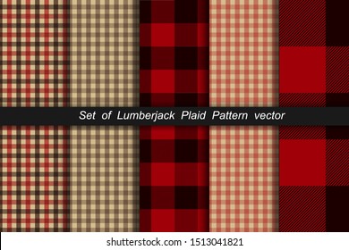 Set of Lumberjack plaid pattern. Lumberjack plaid and buffalo check patterns. Lumberjack plaid tartan and gingham patterns. Vector illustration background