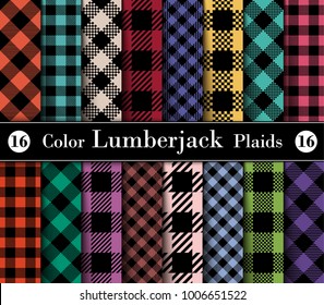 Set Lumberjack Plaid Pattern in  Different Colors. Template for Clothing Fabrics. Seamless Vector Pattern. Trendy Colors Palettes of  2004 - 2018 Season.
