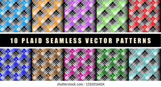 Set Lumberjack Plaid Pattern in Different Colors. Template for Clothing Fabrics. Seamless Vector Pattern. Trendy Colors Palettes of 2019 Season. eps10