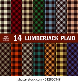 Set of Lumberjack Plaids Seamless Patterns in 14 Colours. Vector illustration