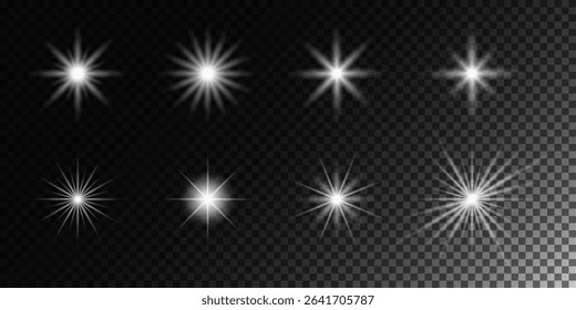 Set of luminous elements, light, shiny rays, luminous lines, New Year's luminous decorations, rays of light. Set of lighting effects, effect 20. Set of isolated objects 46.