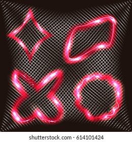 Set of luminous isolated neon signs on a decorative background.Every sign  is a separate element of a vector illustration.