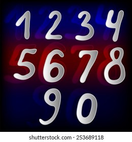 Set of luminous numbers from 0 to 9. Vector illustration