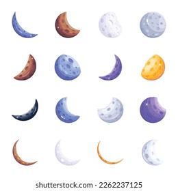 Set of Lunar Phases Flat Vectors 


