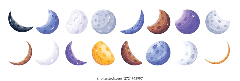 set of lunar phases flat vectors