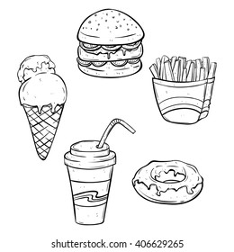 Set Lunch Fast Food Junk Food Stock Vector (Royalty Free) 406629265 ...