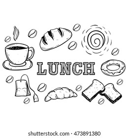 set of lunch food using hand drawing or doodle art