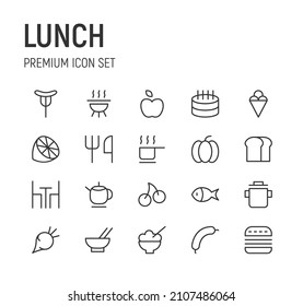 Set of lunch line icons. Premium pack of signs in trendy style. Pixel perfect objects for UI, apps and web. 