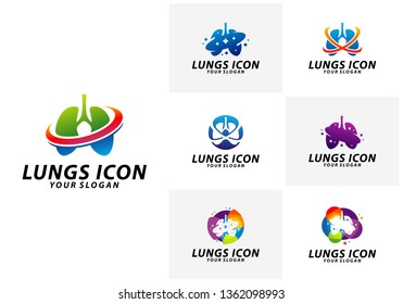 Set of Lung care logo vector, Lungs Health logo template, Icon Symbol