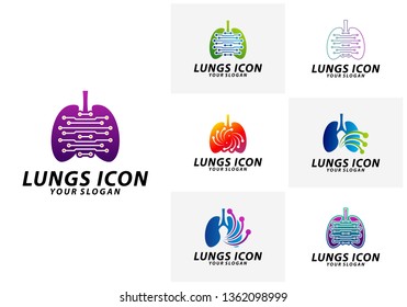 Set of Lung Tech logo concept vector, Digital Lungs logo concept vector, Lungs Health logo template