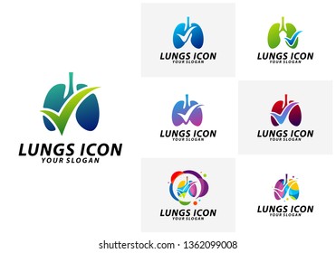 Set of Lungs Check logo concept vector, Health lungs logo Template, Lungs Care logo, Icon Symbol