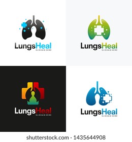 Set of Lungs Heal Logo designs template, Healthy Lungs logo designs concept vector, Logo element template