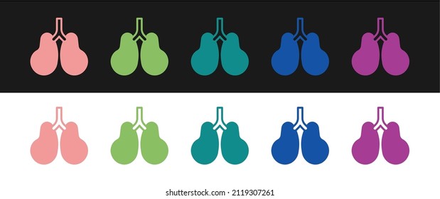 Set Lungs icon isolated on black and white background.  Vector
