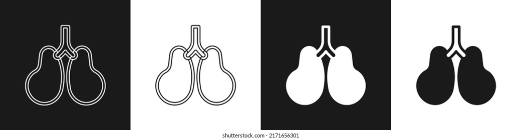 Set Lungs icon isolated on black and white background.  Vector