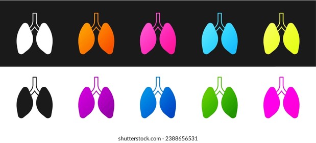 Set Lungs icon isolated on black and white background.  Vector