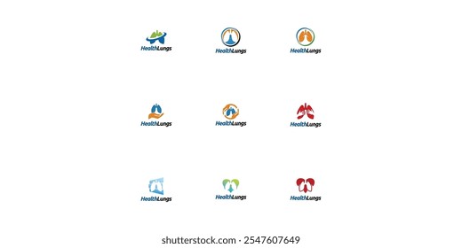 Conjunto de logotipos de pulmones. diseños de logotipos de cuidado de pulmones para servicio médico y consulta