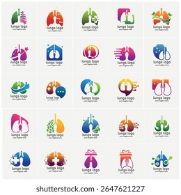 set of lungs logo design template, health care clinic logo design vector, medical icon design