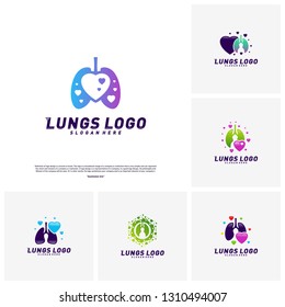 Set of Lungs Love logo design concept.Health Lungs with Love logo template vector. Icon symbol