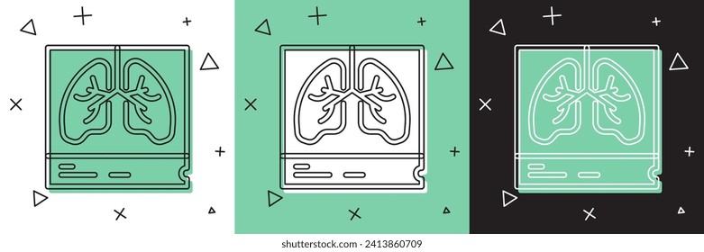 Set Lungs x-ray diagnostics icon isolated on white and green, black background. Snapshot of the lungs.  Vector