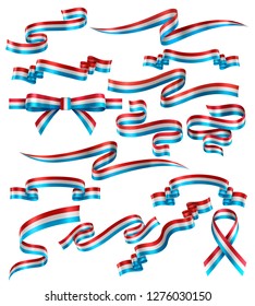 Set of Luxembourgish flag ribbons, vector collection of decorative elements and banners. EPS 10 contains transparency.