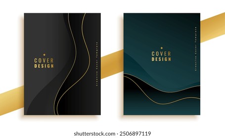 Conjunto de lujoso folleto de cubierta corporativa con Vector de rayas doradas
