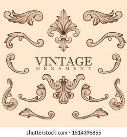 Set of Luxurious Ornament. Vintage Elegant Decoration Design Elements. Flourishes Retro Suitable for Retro Logo, Royal Wedding, Hotel Banner or Invitations.