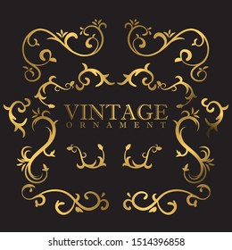 Set of Luxurious Ornament. Vintage Elegant Decoration Design Elements. Flourishes Retro Suitable for Retro Logo, Royal Wedding, Hotel Banner or Invitations.