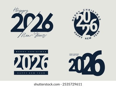 Set of luxury 2026 Happy New Year Background Design. 2026 New Year Flat Typography. Christmas holidays element. Template for calendar, greeting card, holidays, banner. Vector Illustration.