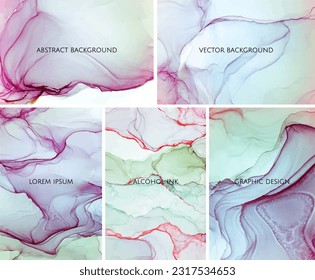 Set luxury abstract alcohol ink marble texture. Modern fluid art backgrounds.