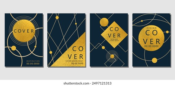 Conjunto de diseño de póster abstracto azul oscuro de lujo con línea dorada y Formas. diseño para redes sociales, portada, Anuncio, flyer.Ilustración vectorial