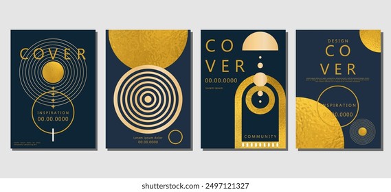 Set of Luxury abstract dark blue poster design with golden line and shapes. design for social media, cover, banner, flyer.vector illustration