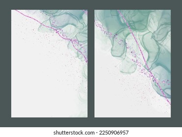 Set of luxury abstract fluid art alcohol ink patterns with marble texture. Modern backgrounds for poster, flyer, brochure design.

