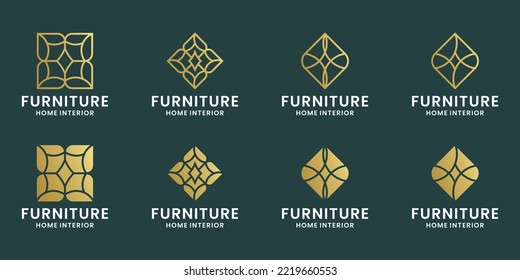 set of luxury abstract furniture logo design with golden color