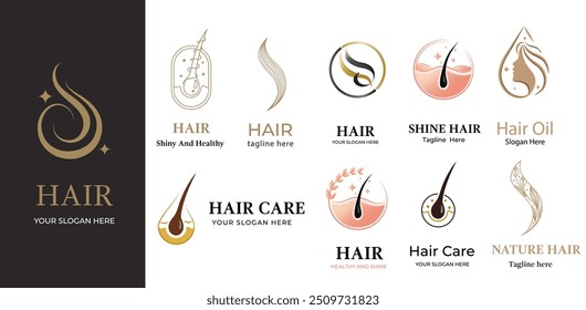 conjunto de luxo Abstract cabelo logotipo. Modelo de design de ilustração vetorial