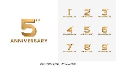 Set of luxury anniversary logo. 3d number with gold color for birthday event. Age icon vector