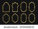 Set of luxury arabic golden frames decoration. islamic arch windows oriental shapes in retro style.vector illustration