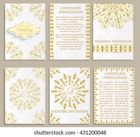 Set of Luxury  artistic brochure . Vector certificate template . Vintage art identity, floral card, magazine. Traditional, Islam, arabic, indian. Retro greeting card or wedding invitation design