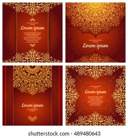 Set of Luxury artistic pages set with logo brochure template. Vintage art identity, lace, card, magazine. Decorative retro greeting card or invitation design